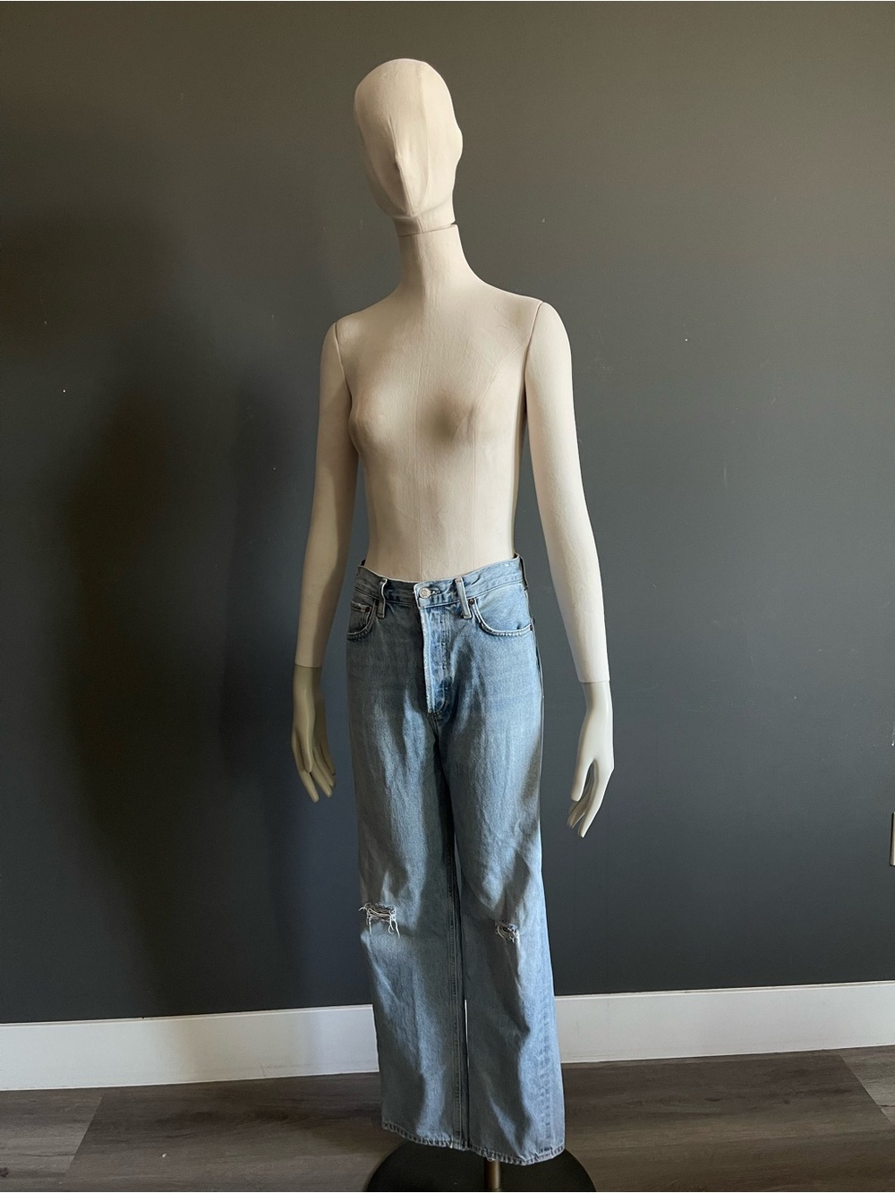 AGOLDE 90s Criss Cross Waist Light Wash Distressed Organic Cotton Jeans Size 25